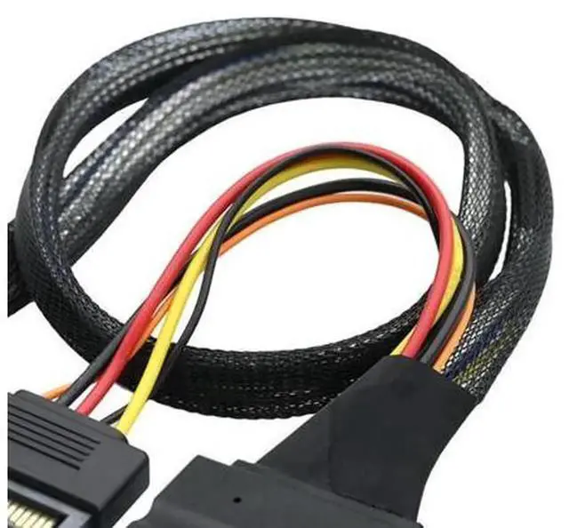 Alt view image 3 of 4 - Gen5 MCIO Slimline SFF8654 4I to SFF8639 U.2 Adapter Cable, with 15Pin SATA Power Cord, HighSpeed Converter Wire for Server U.2 NVMe SSD Storage Expansion