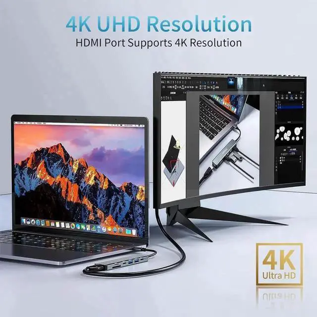 Alt view image 7 of 7 - 7in1 USBC Multiport Hub Docking Station with 4K HDMI, USBC, USB3.0, USB2.0, 100W PD Charging, SDTF Card Reader for MacBook Air Pro, iPad, Windows Laptop, Steam Deck, Switch