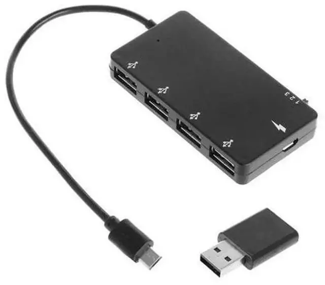 Main image of Micro USB OTG 4Port Hub Adapter Cable, MultiPort OTG Splitter with Charging Port for Smartphones & Tablets, Expand MicroUSB Device to Connect USB Peripherals