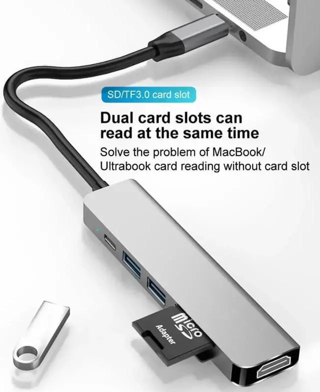 Alt view image 6 of 7 - 6in1 USBC Multiport Hub Adapter with 4K@30Hz HDMI, SDTF Card Reader, Dual USB3.0, 87W PD Charging, Docking Station for MacBook Pro, Galaxy S Series, Chromebook and XPS Laptops