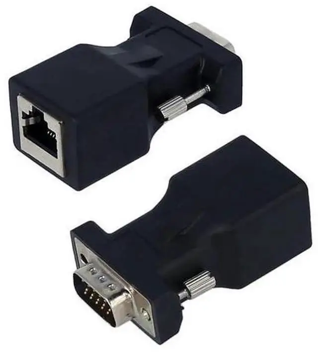Main image of 2PCS VGA Male to RJ45 Adapter, VGA Over CAT5e CAT6 Ethernet Port Converter, Video Signal Transmitter Adapter for Extending VGA Signal via Network Cable