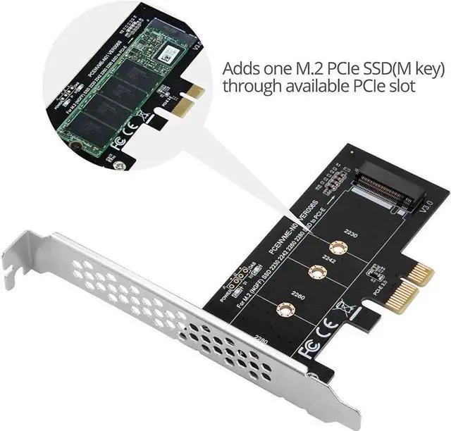 Alt view image 2 of 7 - NVMe M.2 MKey to PCIE 3.0 X1 Host Controller Expansion Card, M2 NGFF PCIe Adapter Supports NVMe/AHCI SSD 2230/2242/2260/2280 with LowProfile Chassis Bracket