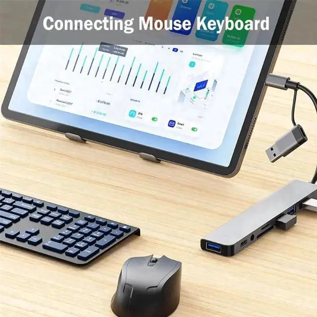 Alt view image 6 of 7 - 8in1 USBC Docking Station Multiport Laptop Dock, USB3.0 & 3×USB2.0, 100W PD PassThrough Charging, SD/TF Card Reader, 3.5mm Audio Jack for MacBook, iPad, Steam Deck, USBA/C Devices