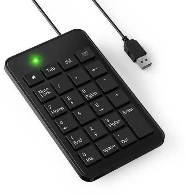 Main image of Wired USBA 23Key Numeric Keypad for Laptops, Portable External Numpad Keyboard with Tab, Home, Email & Calculator Hotkeys, 5ft Long Cable, Compact Lightweight Number Pad