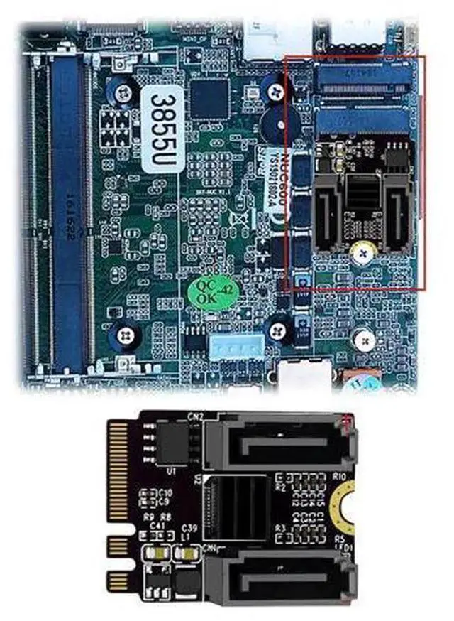 Alt view image 3 of 4 - M.2 Key A+E to SATA 3.0 Expansion Adapter Card, M2 to SATA3.0 Converter Board for Adding SATA HDD SSD Storage, Fit for Desktop PC, Small Servers and Consumer Electronic Devices