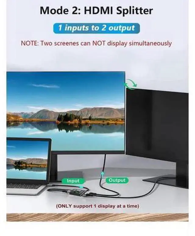 Alt view image 5 of 5 - 2×1 HDMI 2.1 Switch 2 in 1 Out 8K@60Hz 4K@120Hz Switcher, 48Gbps Bandwidth HDCP2.3 HDR10+ Video Converter for Game Consoles, 8K Bluray Players and Home Theater Systems