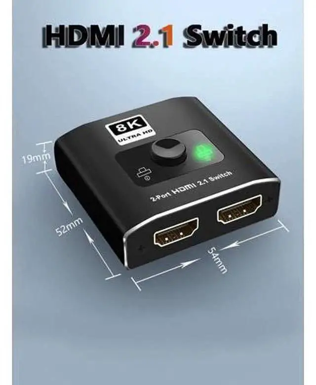 Alt view image 2 of 5 - 2×1 HDMI 2.1 Switch 2 in 1 Out 8K@60Hz 4K@120Hz Switcher, 48Gbps Bandwidth HDCP2.3 HDR10+ Video Converter for Game Consoles, 8K Bluray Players and Home Theater Systems