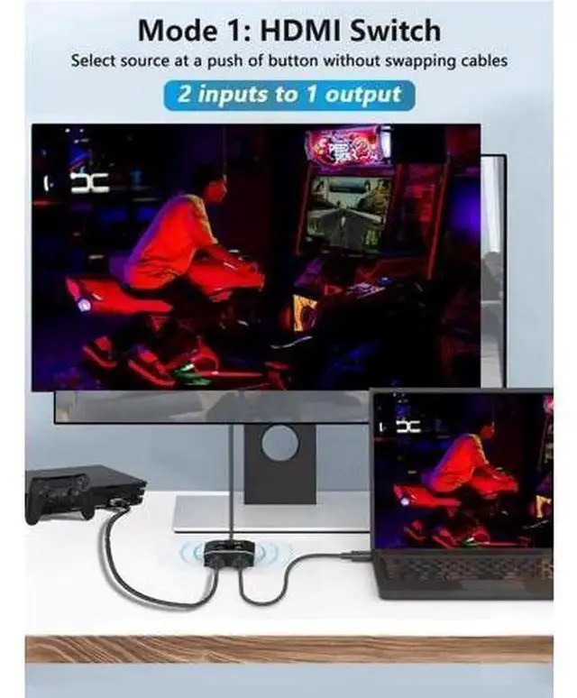Alt view image 3 of 5 - 2×1 HDMI 2.1 Switch 2 In 1 Out Switcher, 8K@60Hz 4K@120Hz 48Gbps HDCP2.3 HDR10+ Video Selector, for Game Consoles, 8K Bluray Players, Home Theater and Media Playback Systems