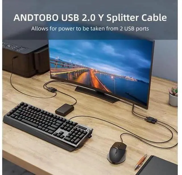 Alt view image 4 of 7 - 2025 Upgraded USB 2.0 AMale to Dual USBFemale YSplitter Adapter Cable, 1to2 USB Power Extension Cord, Not Support CarPlay & Android Auto Function