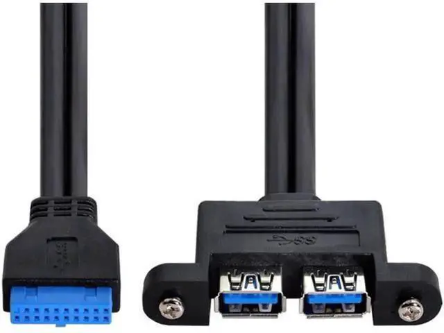 Alt view image 3 of 6 - 0.5M 1.64ft ScrewMount 2Ports USB3.0 FrontPanel Cable, Dual USB 3.0 Female to Motherboard 20Pin Male Internal Extension Cord for PC Chassis FrontI/O Panel Installation