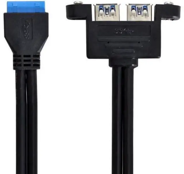 Alt view image 6 of 6 - 0.5M 1.64ft ScrewMount 2Ports USB3.0 FrontPanel Cable, Dual USB 3.0 Female to Motherboard 20Pin Male Internal Extension Cord for PC Chassis FrontI/O Panel Installation
