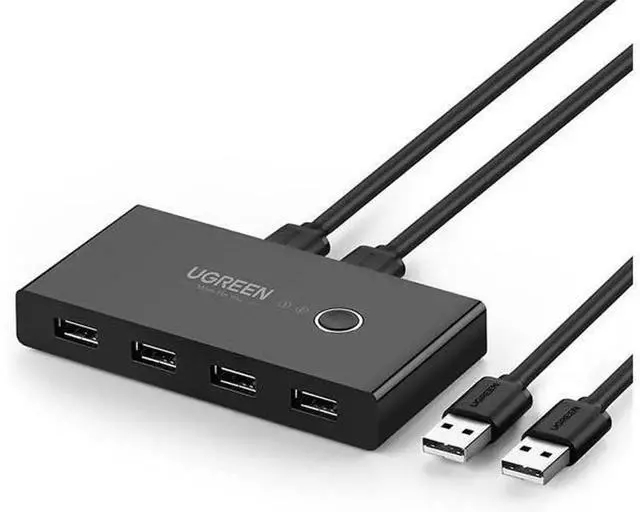 Main image of UGREEN USB 2.0 Switch Selector KVMStyle Box, 2 Computers Share 4 USB Peripherals, OneButton Swap for Mouse Keyboard Scanner Printer, Includes 2Pack USB AtoA Cables