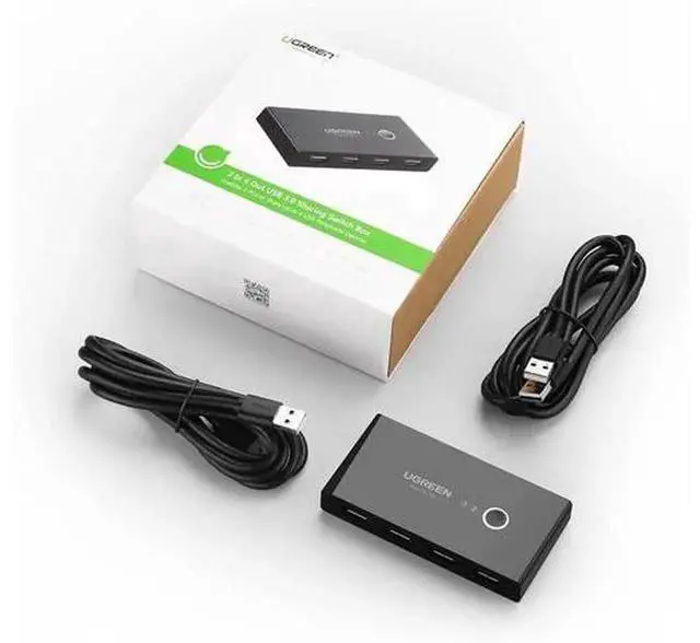 Alt view image 6 of 7 - UGREEN USB 2.0 Switch Selector KVMStyle Box, 2 Computers Share 4 USB Peripherals, OneButton Swap for Mouse Keyboard Scanner Printer, Includes 2Pack USB AtoA Cables
