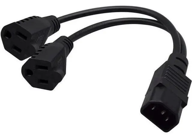 Alt view image 5 of 5 - 1FT IEC C14 Male to Dual NEMA 515R Female YSplitter Power Cable, PDUStyle Rack Power Cord, C14 to 2×515R Converter for Server PDU, IT Cabinet to Standard US Outlet Power Distribution