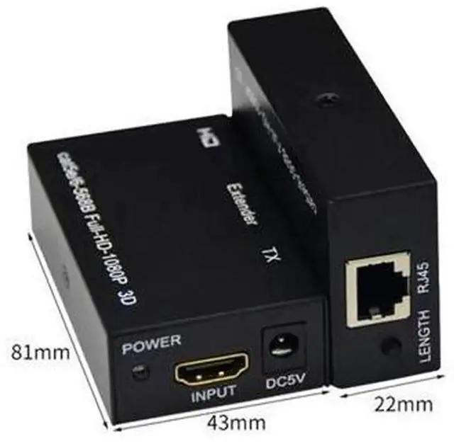 Main image of 1 Pair 1080P FHD HDMICompatible to RJ45 60M Extender Sender & Receiver, Video Transmitter Over CAT5E/CAT6 Ethernet Cable for TV PC Laptop HDTV Display, With US Power Adapter