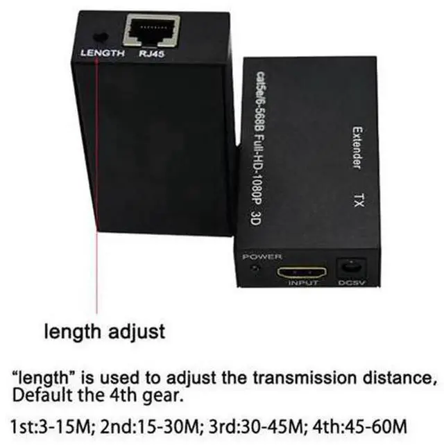 Alt view image 2 of 6 - 1 Pair 1080P FHD HDMICompatible to RJ45 60M Extender Sender & Receiver, Video Transmitter Over CAT5E/CAT6 Ethernet Cable for TV PC Laptop HDTV Display, With US Power Adapter