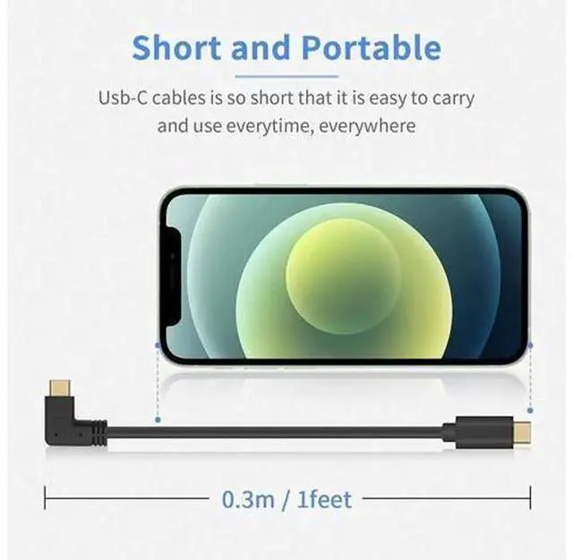 Alt view image 7 of 7 - 1Ft 90 Degree RightAngle USBC to USBC Cable, USB3.1 10Gbps 60W PD Short TypeC Charging Data Cord for Samsung Galaxy S20, MacBook Pro and Other USBC Enabled Devices