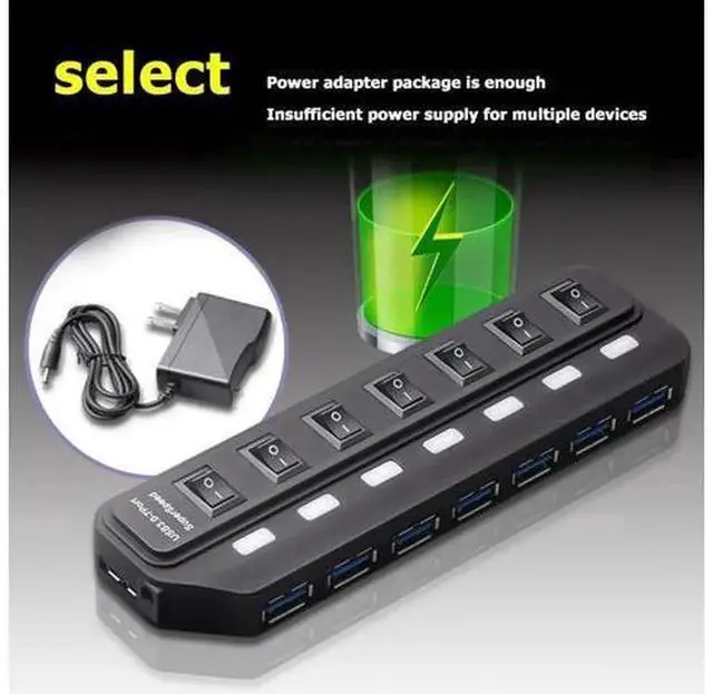 Alt view image 4 of 5 - 4 /7Port USB 3.0 Hub Splitter With Individual OnOff Power Switches, HighSpeed USB3.0 Expansion Hub for Desktop Laptop PC Multiple USBDevice Connection