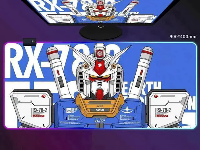 Main image of Extended RGB Gaming Mouse Pad GunDam RX782 Design, Large AntiSlip Natural Rubber Base Mouse Mat for Gaming Office Work, 900×400mm(35.415.70.16Inch) & 300×250mm TwoSize Options