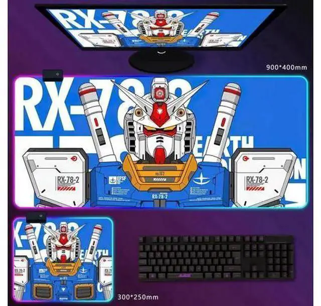 Alt view image 4 of 4 - Extended RGB Gaming Mouse Pad GunDam RX782 Design, Large AntiSlip Natural Rubber Base Mouse Mat for Gaming Office Work, 900×400mm(35.415.70.16Inch) & 300×250mm TwoSize Options