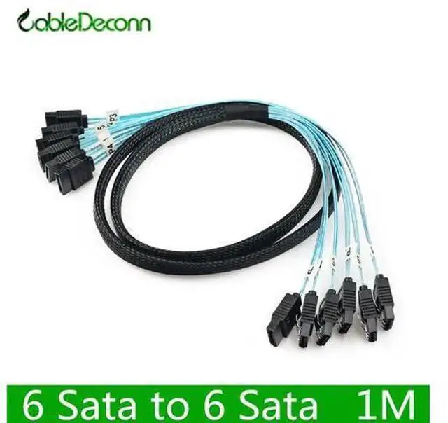Main image of CableDeconn High Speed 6Gbps SATA 6 SAS Cable 6Pack Set, 1M SATA Data Cord, SATA III Server Hard Drive Cable for HDD SSD RAID Controller Mainboard Server Storage Devices