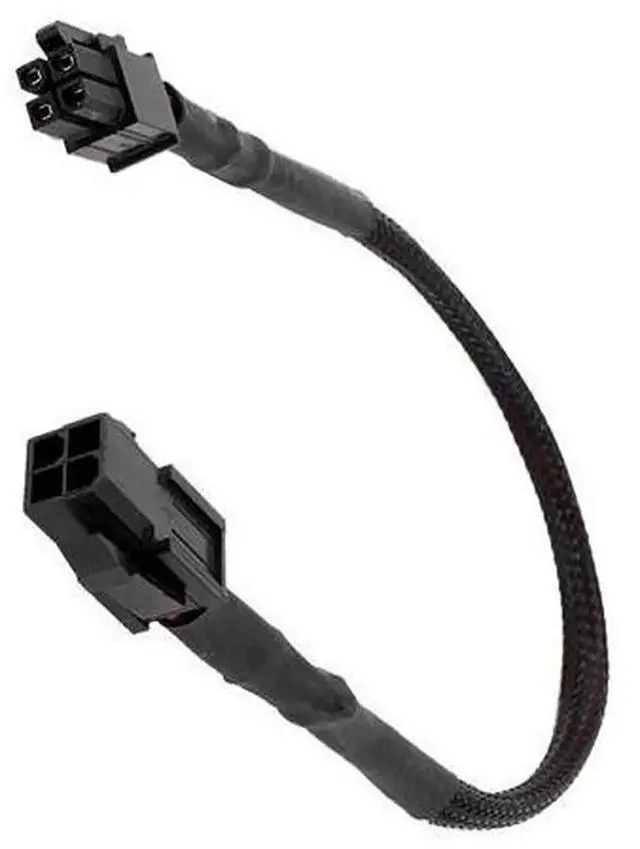 Alt view image 2 of 3 - Sleeved ATX 4Pin P4 Male to P4 Female CPU Power Extension Cable, Black Braided Extension Cord for Desktop Motherboard CPU Power Supply Wiring Modding