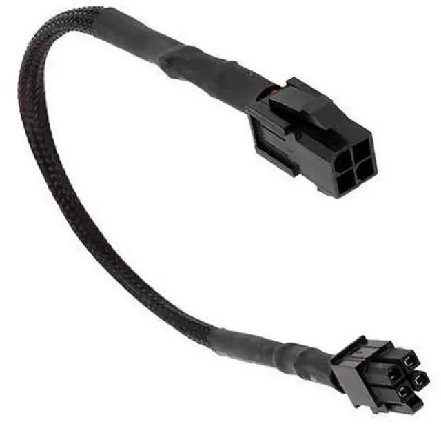 Alt view image 3 of 3 - Sleeved ATX 4Pin P4 Male to P4 Female CPU Power Extension Cable, Black Braided Extension Cord for Desktop Motherboard CPU Power Supply Wiring Modding