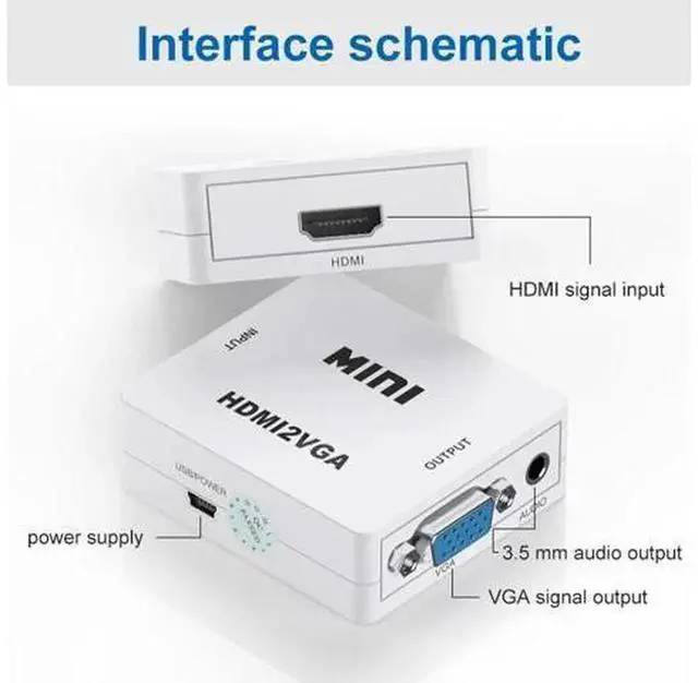 Alt view image 5 of 6 - Mini HDMI to VGA Converter With Audio Output 1080P, VGA to HDMI Video Audio Adapter Box, White VGA2HDMI for TV Box PC Laptop Desktop Monitor Projector Media Player