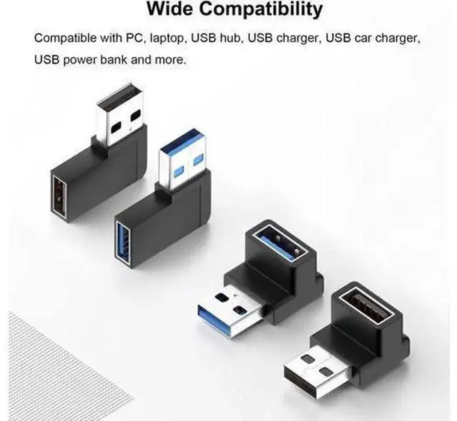 Alt view image 2 of 5 - 4Pack 90 Degree USB 3.0 Adapter, Up Down Vertical & Left Right Horizontal Angle USB Male to Female Extender Connector for Tight Space Device Connection