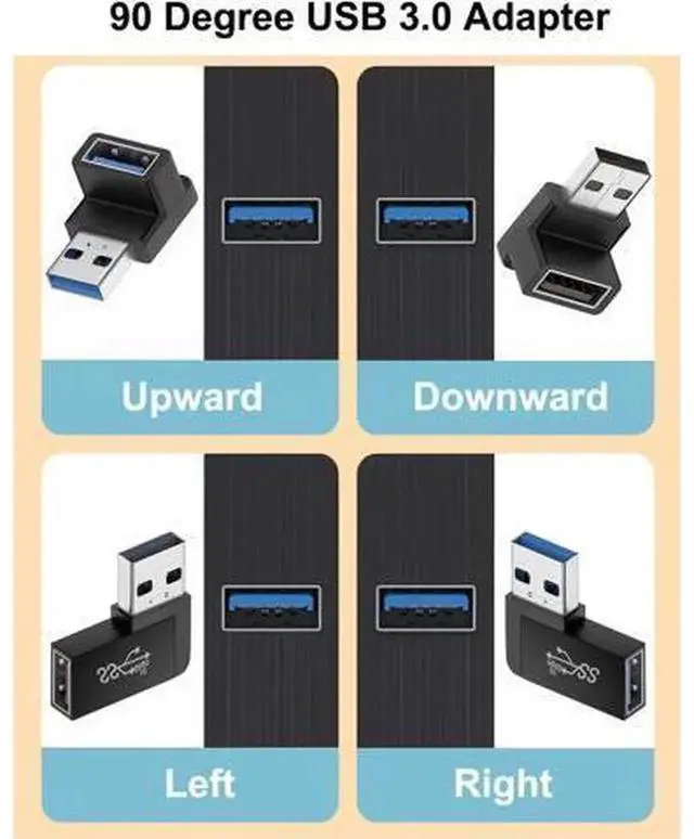 Alt view image 4 of 5 - 4Pack 90 Degree USB 3.0 Adapter, Up Down Vertical & Left Right Horizontal Angle USB Male to Female Extender Connector for Tight Space Device Connection