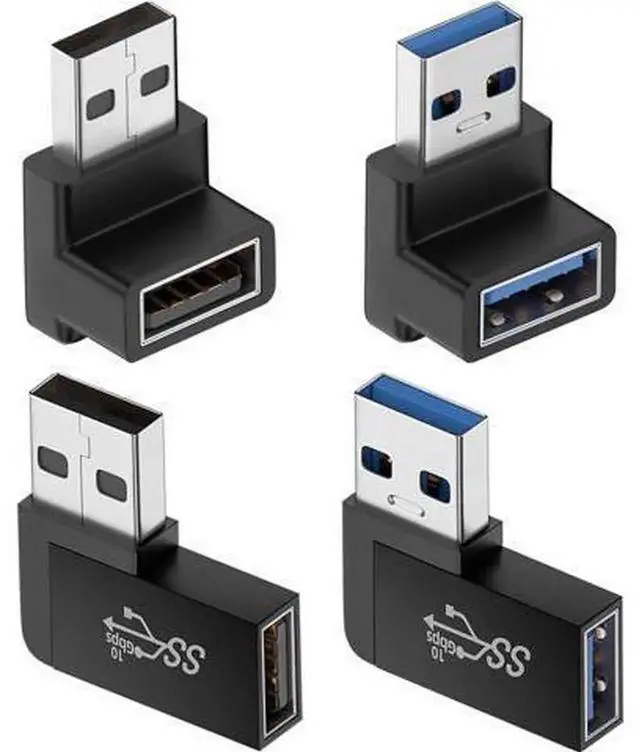 Main image of 4Pack 90 Degree USB 3.0 Male to Female Adapter, Up/Down Vertical & Left/Right Horizontal Angled USB Extender Connector for Tight Space Cable Relief Installation