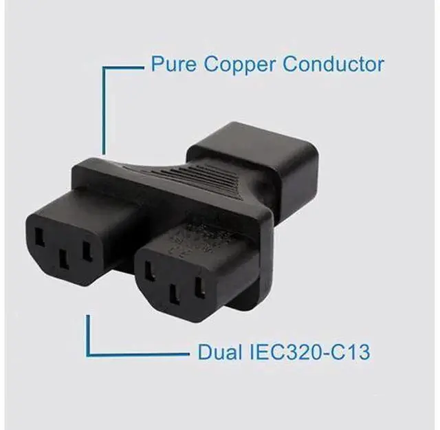 Alt view image 2 of 4 - IEC320 C14 to Dual C13 Power Converter Adapter, Universal IEC Socket Power Adaptor for Computer, TV, PDU, UPS, Splitter Power Cord Connector