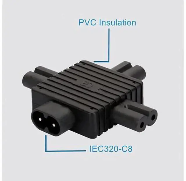 Alt view image 2 of 4 - IEC320 C8 to 3×C7 Power Converter Adapter, Universal IEC Socket Power Adaptor for Computer, TV, PDU, UPS, OnetoThree AC Power Splitter Connector