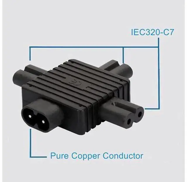 Alt view image 4 of 4 - IEC320 C8 to 3×C7 Power Converter Adapter, Universal IEC Socket Power Adaptor for Computer, TV, PDU, UPS, OnetoThree AC Power Splitter Connector