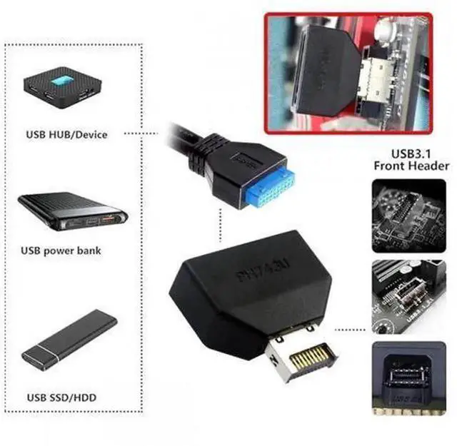 Alt view image 2 of 7 - Overmolded TypeE IDC Socket USB3.1 FrontPanel Header to USB3.0 20Pin Extension Adapter with CH334P Chip, Internal PC Chassis Converter for Motherboard USB Port Expansion