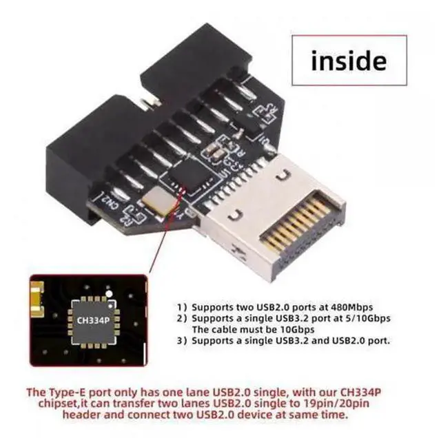 Alt view image 5 of 7 - Overmolded TypeE IDC Socket USB3.1 FrontPanel Header to USB3.0 20Pin Extension Adapter with CH334P Chip, Internal PC Chassis Converter for Motherboard USB Port Expansion