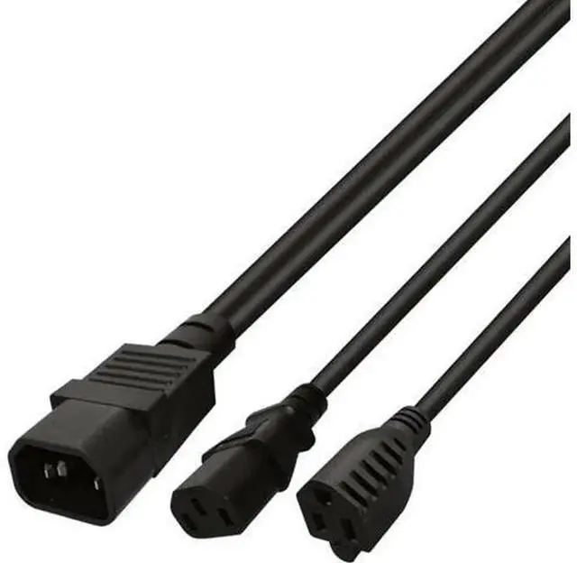 Main image of 1FT C14 Male to C13 + 515R YSplitter Power Extension Cable, PDUStyle Computer Server Chassis Power Plug Cord for UPS, Server Power Supply and Industrial Equipment