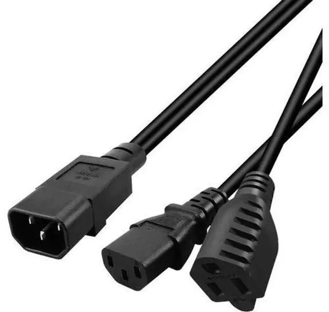 Alt view image 5 of 6 - 1FT C14 Male to C13 + 515R YSplitter Power Extension Cable, PDUStyle Computer Server Chassis Power Plug Cord for UPS, Server Power Supply and Industrial Equipment
