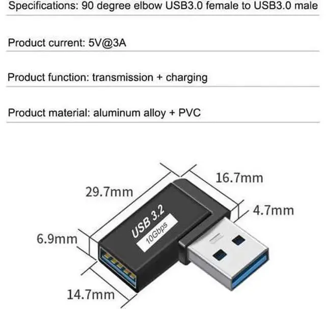 Alt view image 3 of 5 - 90 Degree Left & Right Angle USB 3.0 Male to Female Extension Adapter 2Pack Black, 5Gbps USB Extender Connector for Laptop PC Game Console Flash Drive Hard Drive Printer Camera USBA Devices