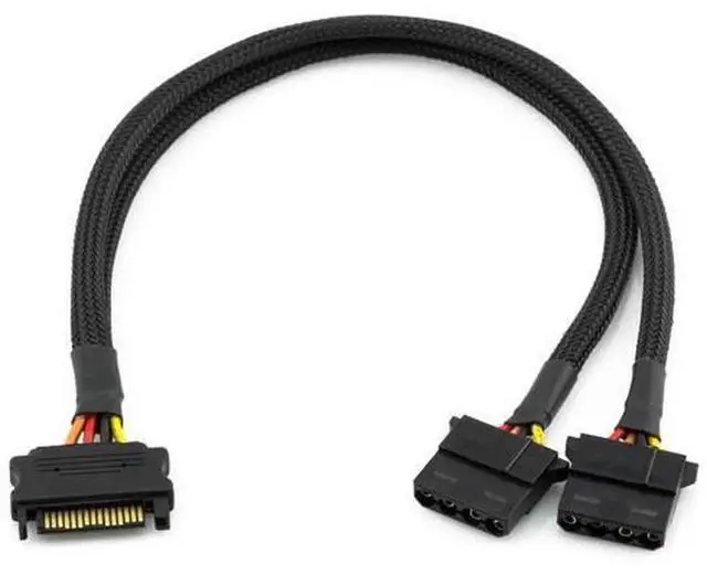 Alt view image 4 of 5 - CRJ 12Inch 30cm SATA to Dual Molex Power Adapter Cable, Black Sleeved 15Pin SATA to Dual 4Pin Molex Cord, Power Two Peripheral Devices from Single SATA Power Connection