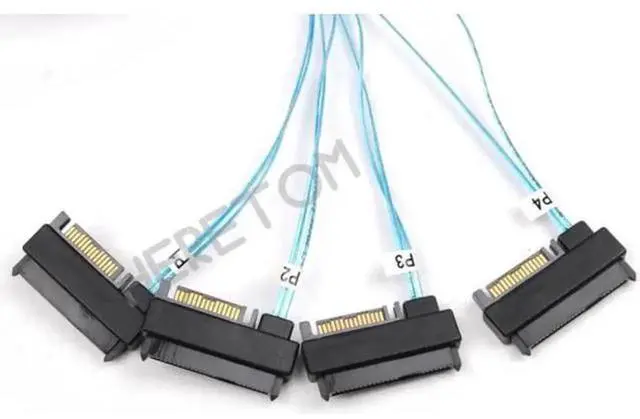 Alt view image 2 of 5 - SFF8643 to 4 SFF8482 Internal Mini SAS HD Cable, 12GB/s SAS SATA Cable with SAS 15Pin Power Port, SFF8643 Host to 4×29Pin SFF8482 Hard Drive Connector Cord
