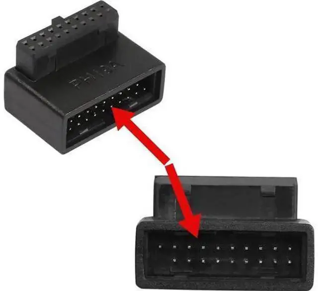 Alt view image 5 of 7 - USB 3.0 19/20Pin 90Degree Up Angled Adapter Male to Female, LTurn Right Angle Internal Socket PH19A for Desktop Motherboard USB3.0 Internal Header Connection