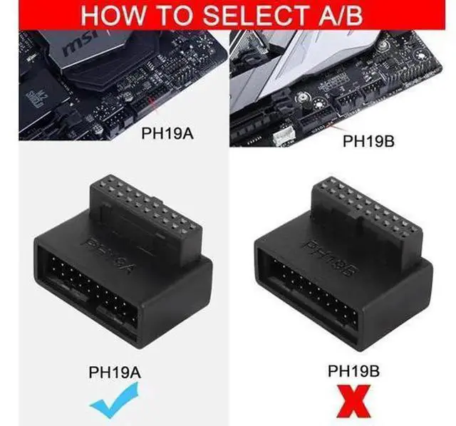 Alt view image 3 of 7 - USB 3.0 19/20Pin 90Degree Up Angled Adapter Male to Female, LTurn Right Angle Internal Socket PH19A for Desktop Motherboard USB3.0 Internal Header Connection