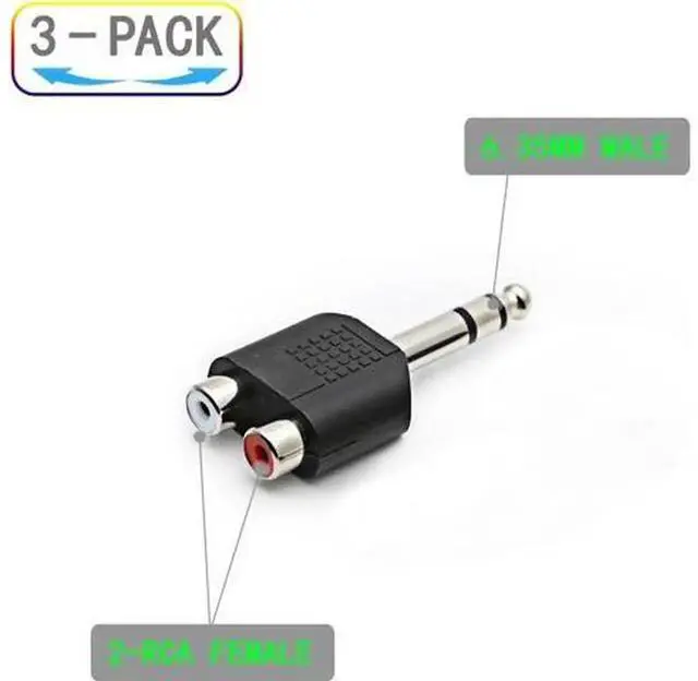 Main image of 3Pack 1/4 Inch 6.35mm Stereo Male to Dual RCA Female Audio Adapter, 6.356.5mm TRS Male to 2RCA Female DoubleChannel Converter for Amplifiers Mixers Sound Equipment