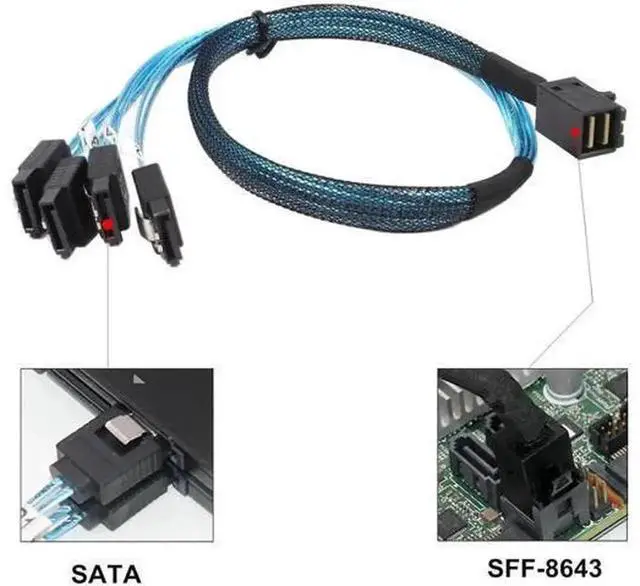 Alt view image 2 of 6 - Internal Mini SAS to SATA Breakout Cable, SFF8643 to SATA Forward Breakout Cord, Compatible with Raid Controller, Server Mainboard for Internal Hard Drives Storage Connection