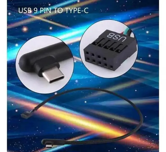 Alt view image 4 of 4 - USB 9Pin to TypeC Front Panel Cable with AntiInterference Shielding Mesh, Shielded Internal PC Case Cord 60CM, Convert Motherboard USB 9Pin Header to USBC Port for Desktop Chassis Modification