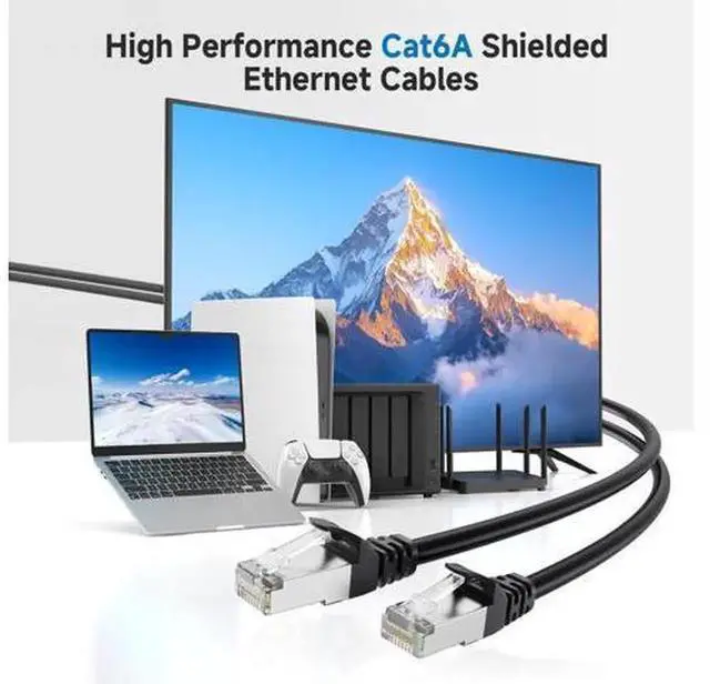 Alt view image 4 of 7 - 10ft Cat6A Snagless Shielded Ethernet Cable, 10Gbps HighSpeed Cat 6A LAN Network Cord Black, RJ45 Patch Cable for Router Modem PC Server NAS Gaming Network Connection
