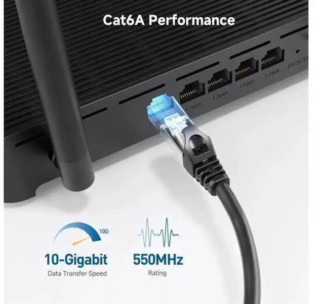 Alt view image 5 of 7 - 10ft Cat6A Snagless Shielded Ethernet Cable, 10Gbps HighSpeed Cat 6A LAN Network Cord Black, RJ45 Patch Cable for Router Modem PC Server NAS Gaming Network Connection