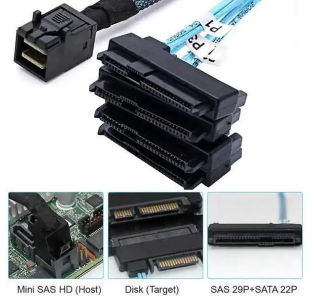 Alt view image 6 of 7 - SF012 Internal Mini SAS SFF8643 Host to 4 x SFF8482 29Pin Target Disk Cable, 6Gbps Server RAID Breakout Cord for Connect SAS Hard Drives in NAS Workstation Storage System