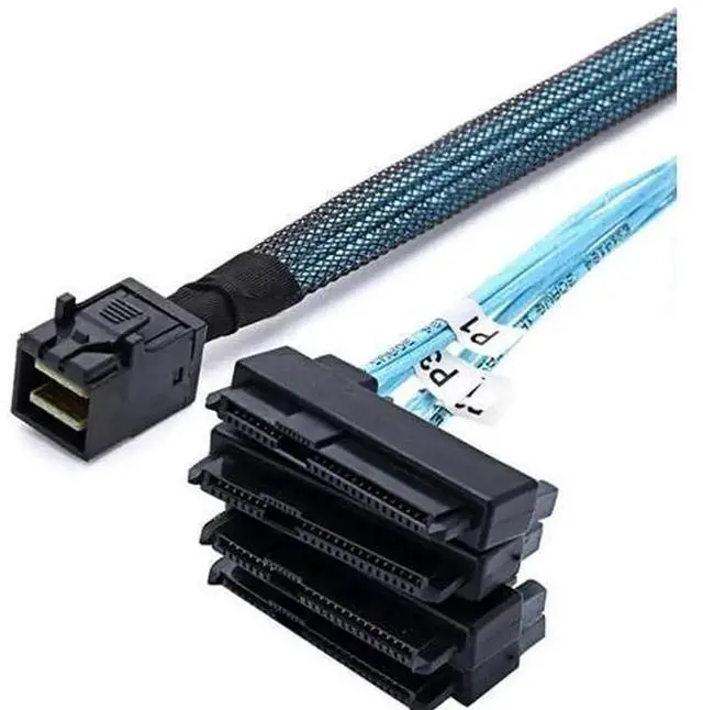 Main image of 0.5M Internal Mini SAS SFF8643 Host to 4 x SFF8482 29Pin Target Disk Breakout Cable, 6Gbps Server RAID Storage Cord for SAS Hard Drives NAS Workstation Internal Connection
